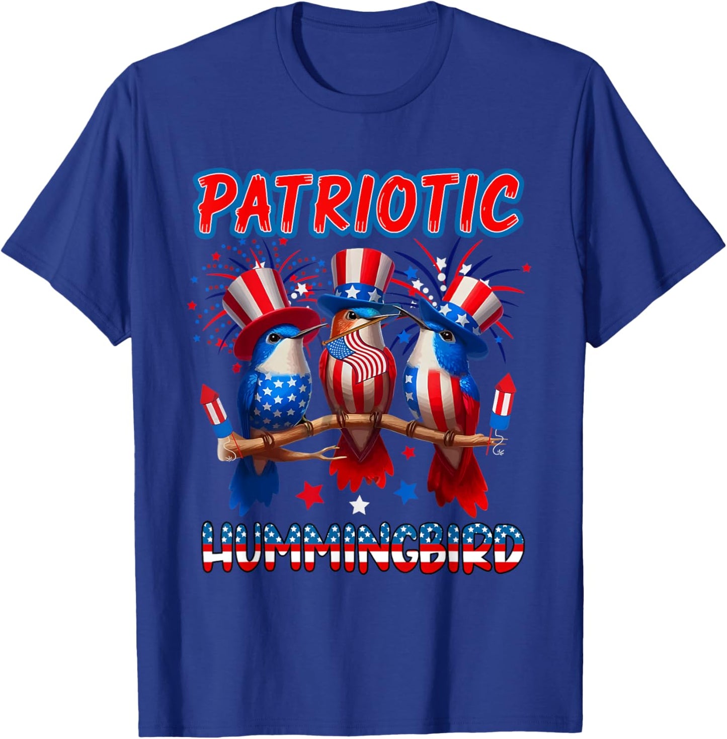 Patriotic Hummingbird 4th of July Three Hummingbirds Bird T-Shirt - T-Shirt | Royal