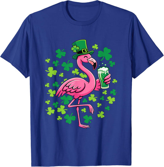 Pink Flamingo St Patricks Day Leprechaun Hat Green Beer T-Shirt - T-Shirt | Royal