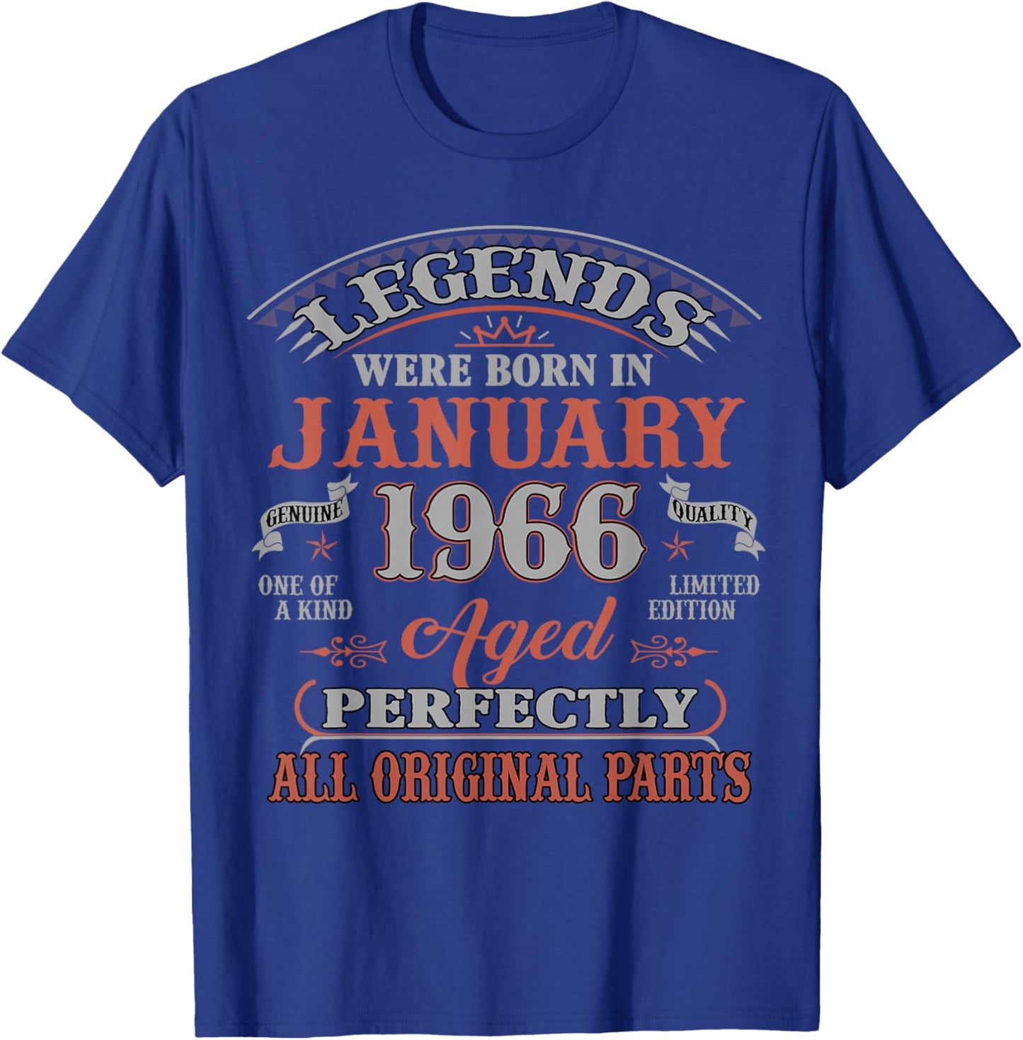 60th Birthday Gift Legend Born in January 1966 60 Yrs Old T-Shirt - T-Shirt | Royal