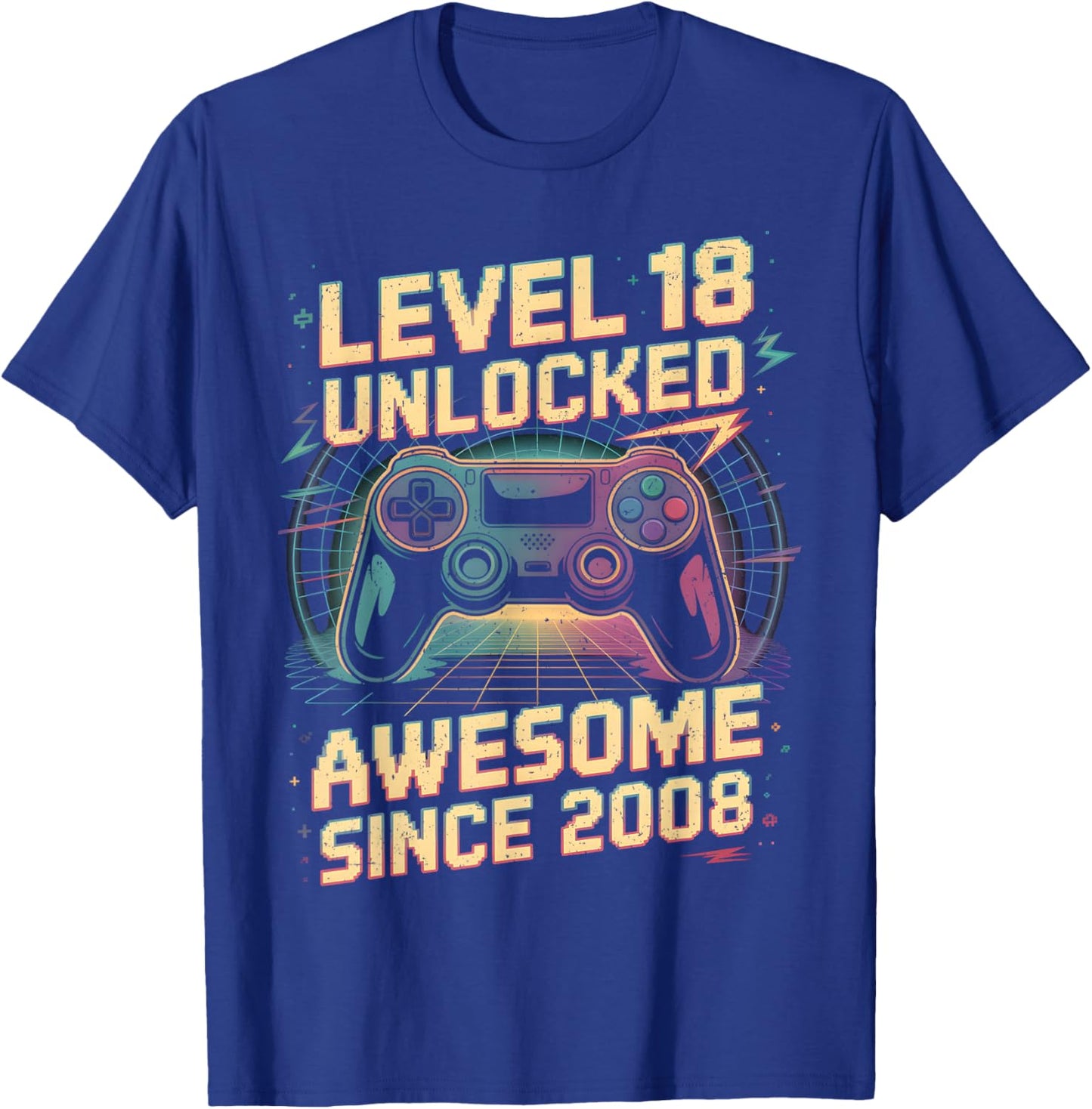 18 Year Old Boy Level 18 Gamer 2008 18th Birthday Party Gift T-Shirt - T-Shirt | Royal