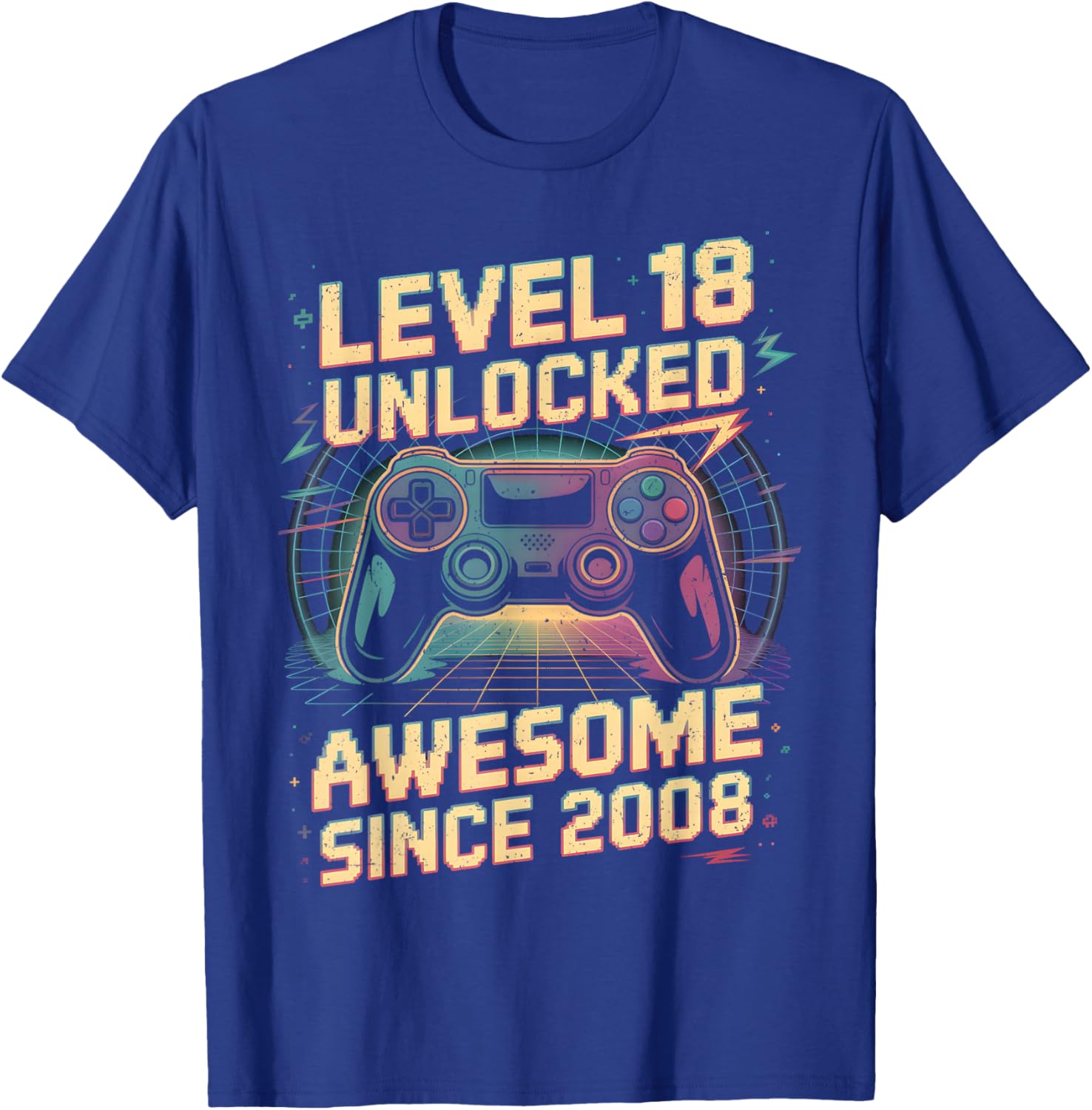 18 Year Old Boy Level 18 Gamer 2008 18th Birthday Party Gift T-Shirt - T-Shirt | Royal