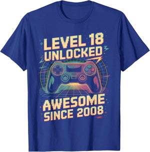 18 Year Old Boy Level 18 Gamer 2008 18th Birthday Party Gift T-Shirt - T-Shirt | Royal