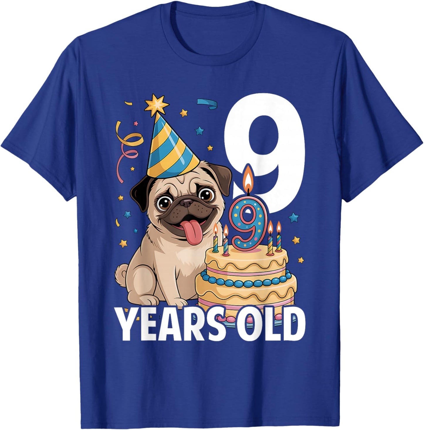 9 Years Old Birthday Pug Dog Lover Party Kids Boys Girls T-Shirt - T-Shirt | Royal