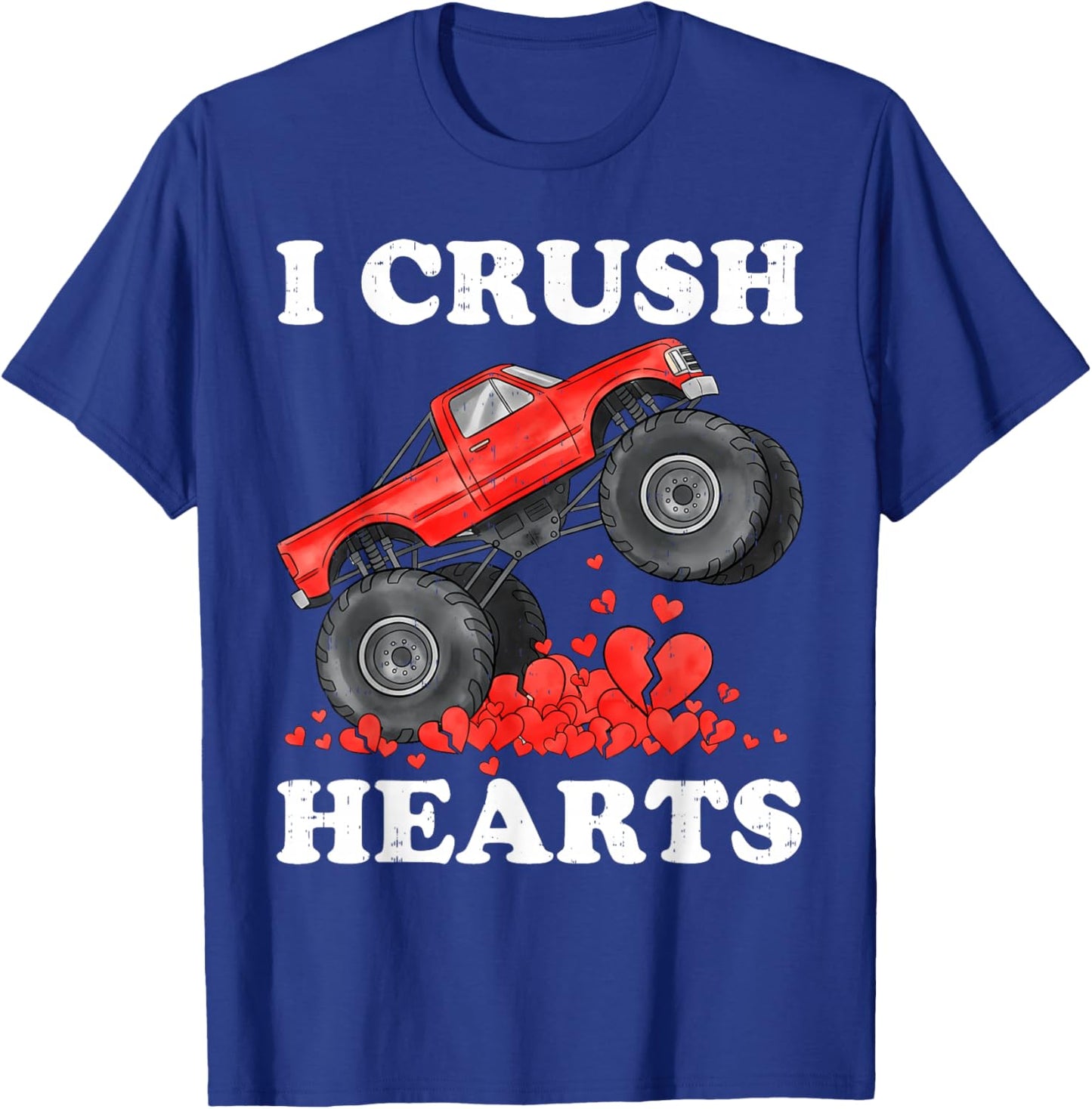 Monster Truck Teens Kids Boys I Crush Heart Valentines Day T-Shirt - T-Shirt | Royal