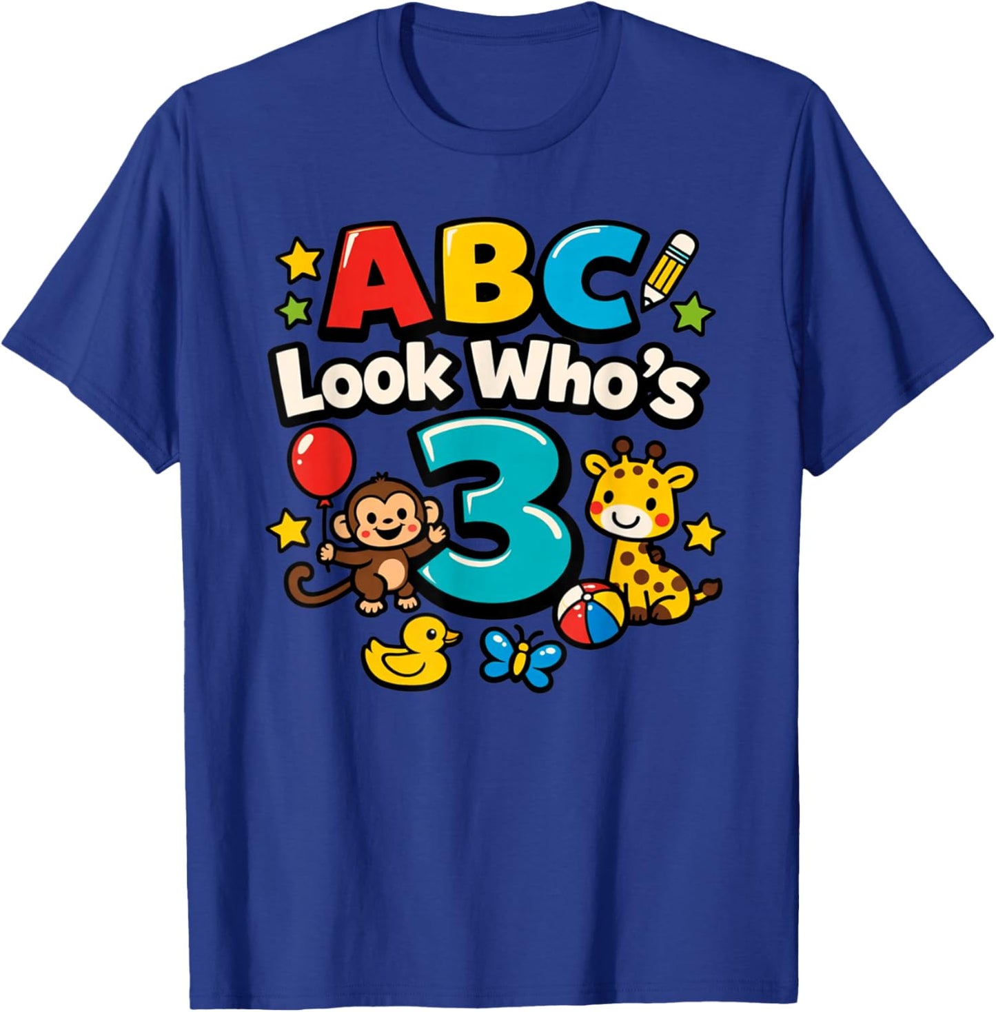 ABC Look Who's 3 Girl Boy Toddler 3rd Birthday T-Shirt - T-Shirt | Royal