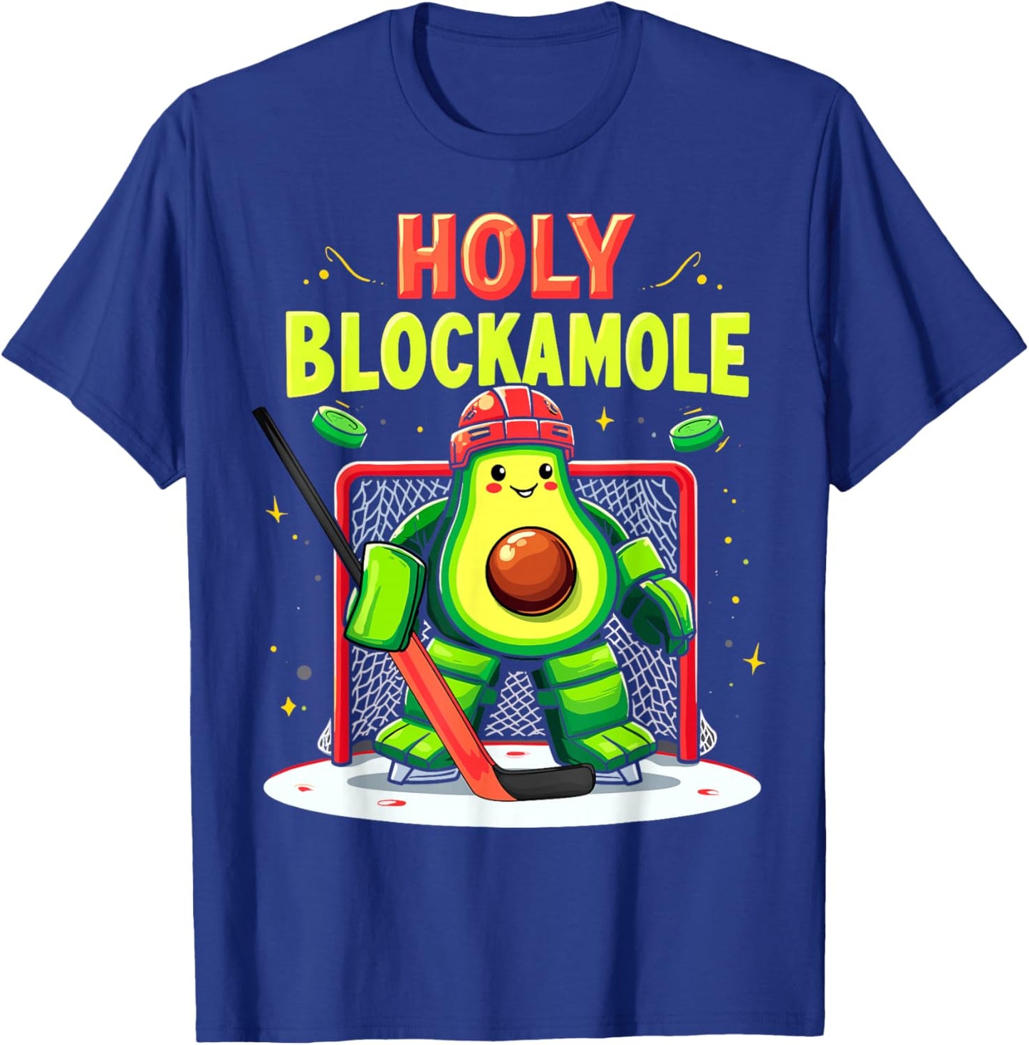 Holy Blockamole Funny Avocado Ice Hockey Goalie Player T-Shirt - T-Shirt | Royal