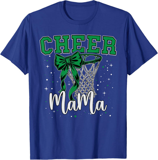 Green Cheer Mama Mom Bow Sport Basketball Game Cheerleading T-Shirt - T-Shirt | Royal