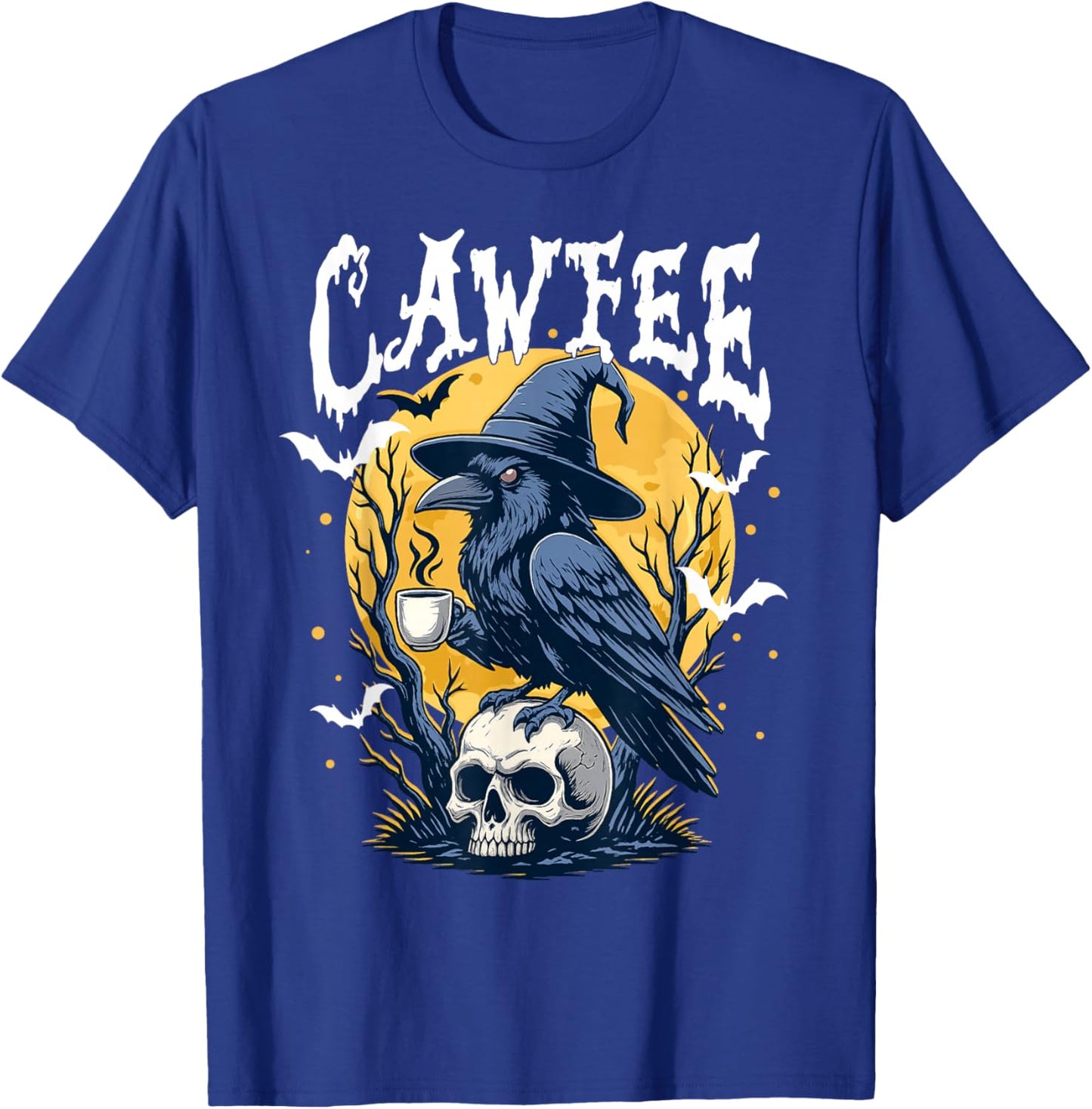Coffee Crow Gothic Raven Funny Halloween Meme Trendy Spooky T-Shirt - T-Shirt | Royal