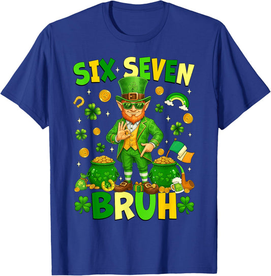 Six Seven Bruh Funny Leprechaun 6 7 St. Patrick's Day Clover T-Shirt - T-Shirt | Royal