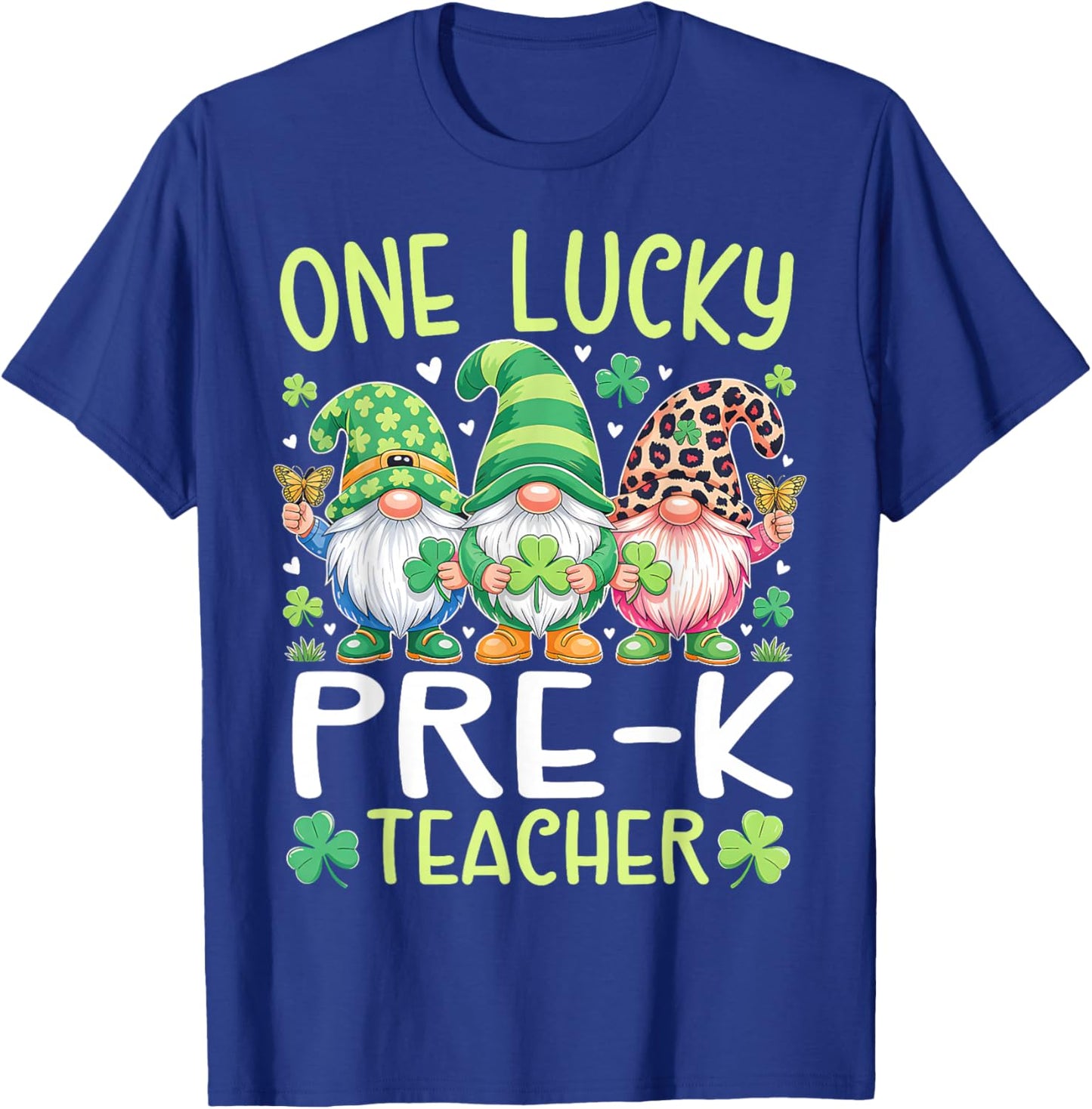 One Lucky Pre-K Teacher Gnomes Patricks Day Gnome Lover T-Shirt - T-Shirt | Royal