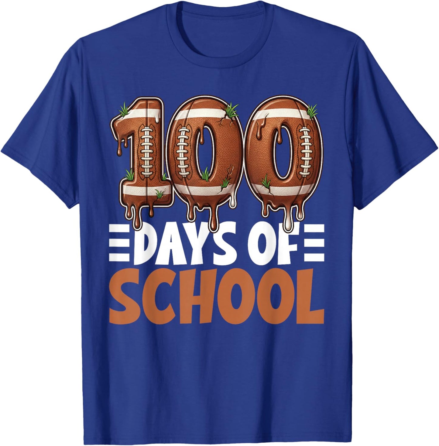100 Days of School Football Drip 100th Day of School Boys T-Shirt - T-Shirt | Royal