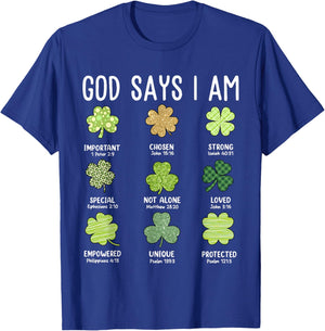 God Says I Am Shamrock Christian Faith St. Patrick's Day T-Shirt - T-Shirt | Royal