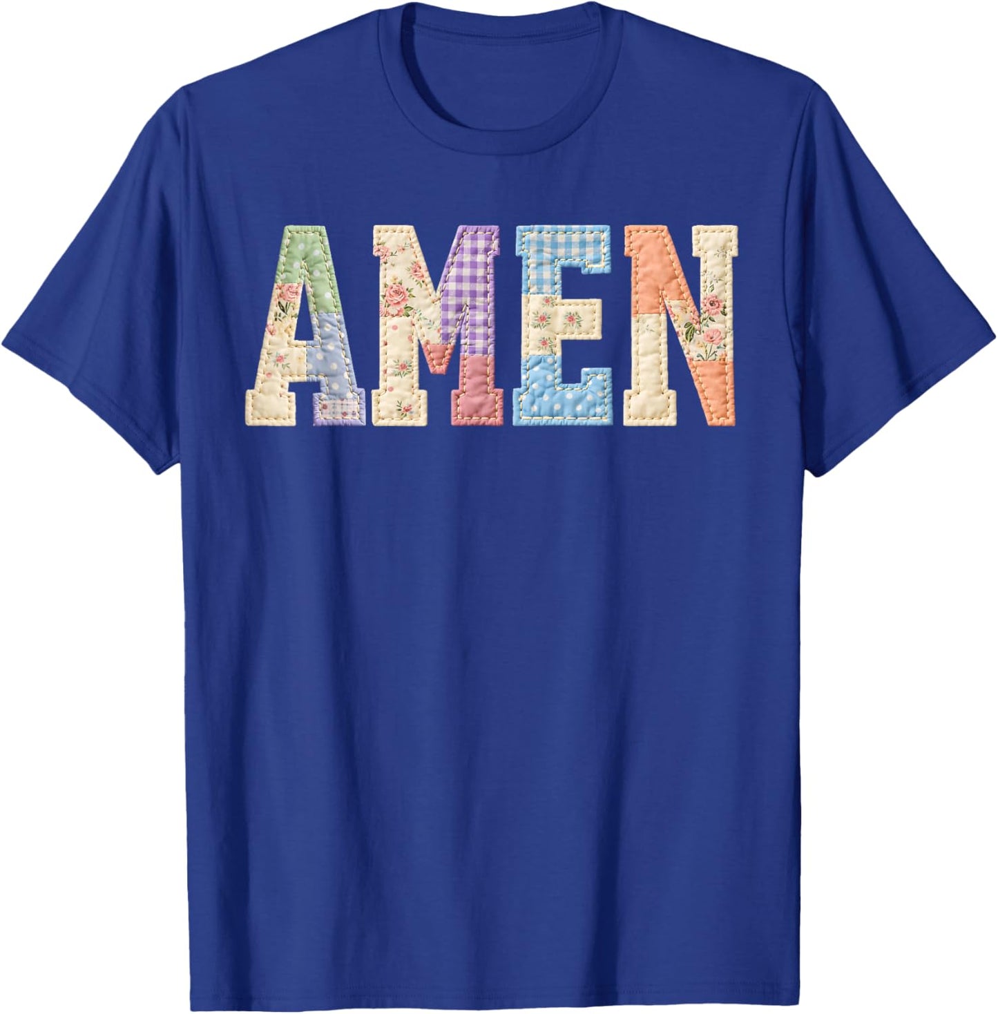 Amen He is Risen Patchwork Happy Easter Day Jesus Christian T-Shirt - T-Shirt | Royal