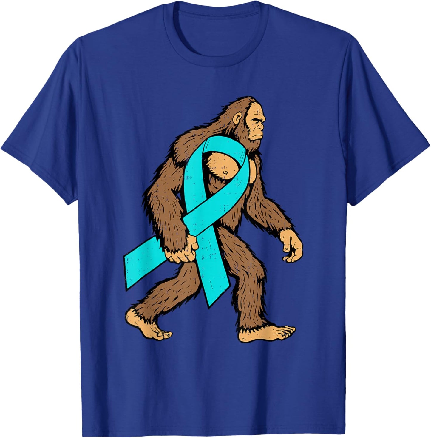 Cervical Cancer Awareness Bigfoot Ribbon Teal Support T-Shirt - T-Shirt | Royal