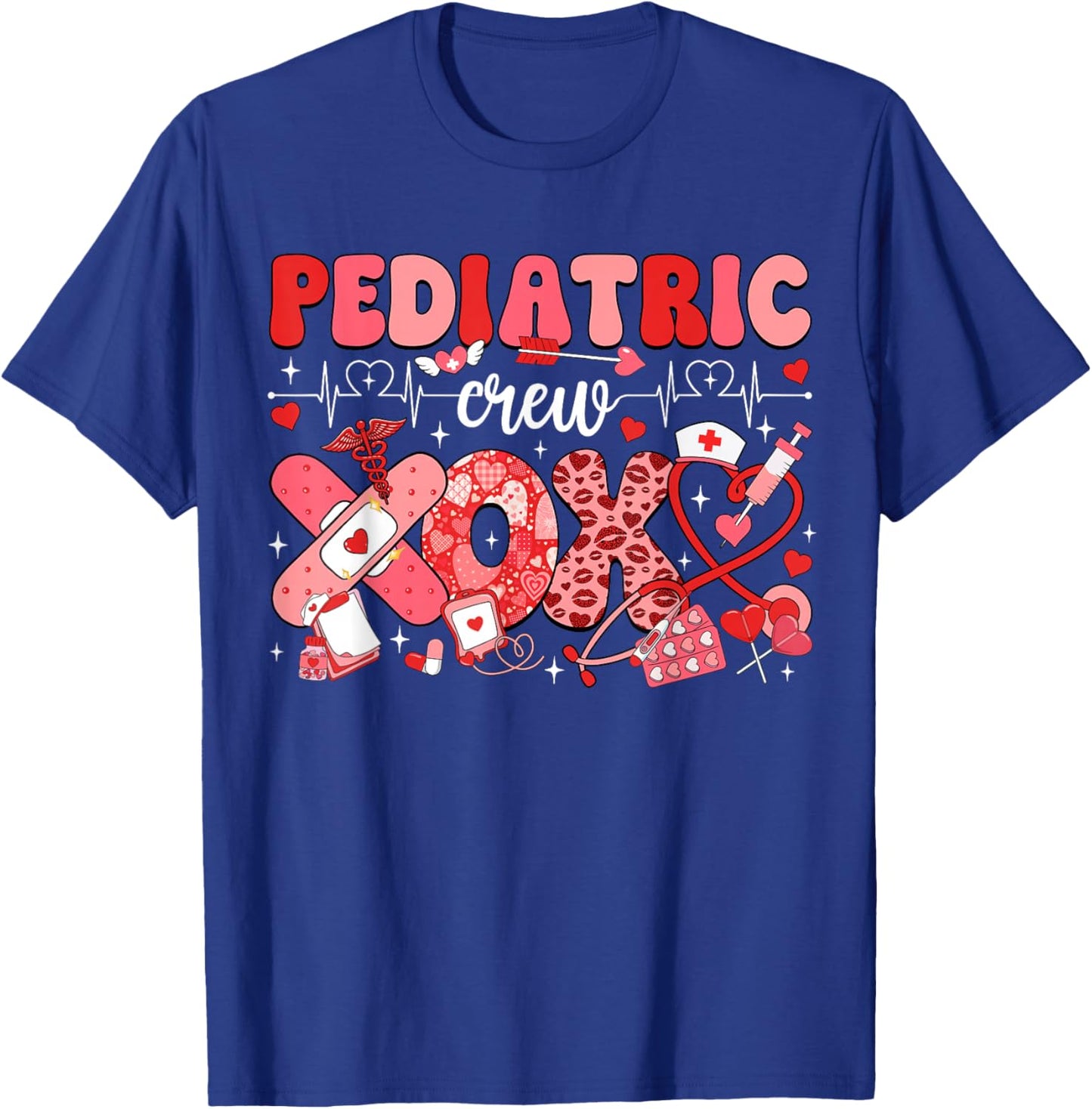 Pediatric Valentines Nurse Crew PEDS Nurse Valentines Day T-Shirt - T-Shirt | Royal