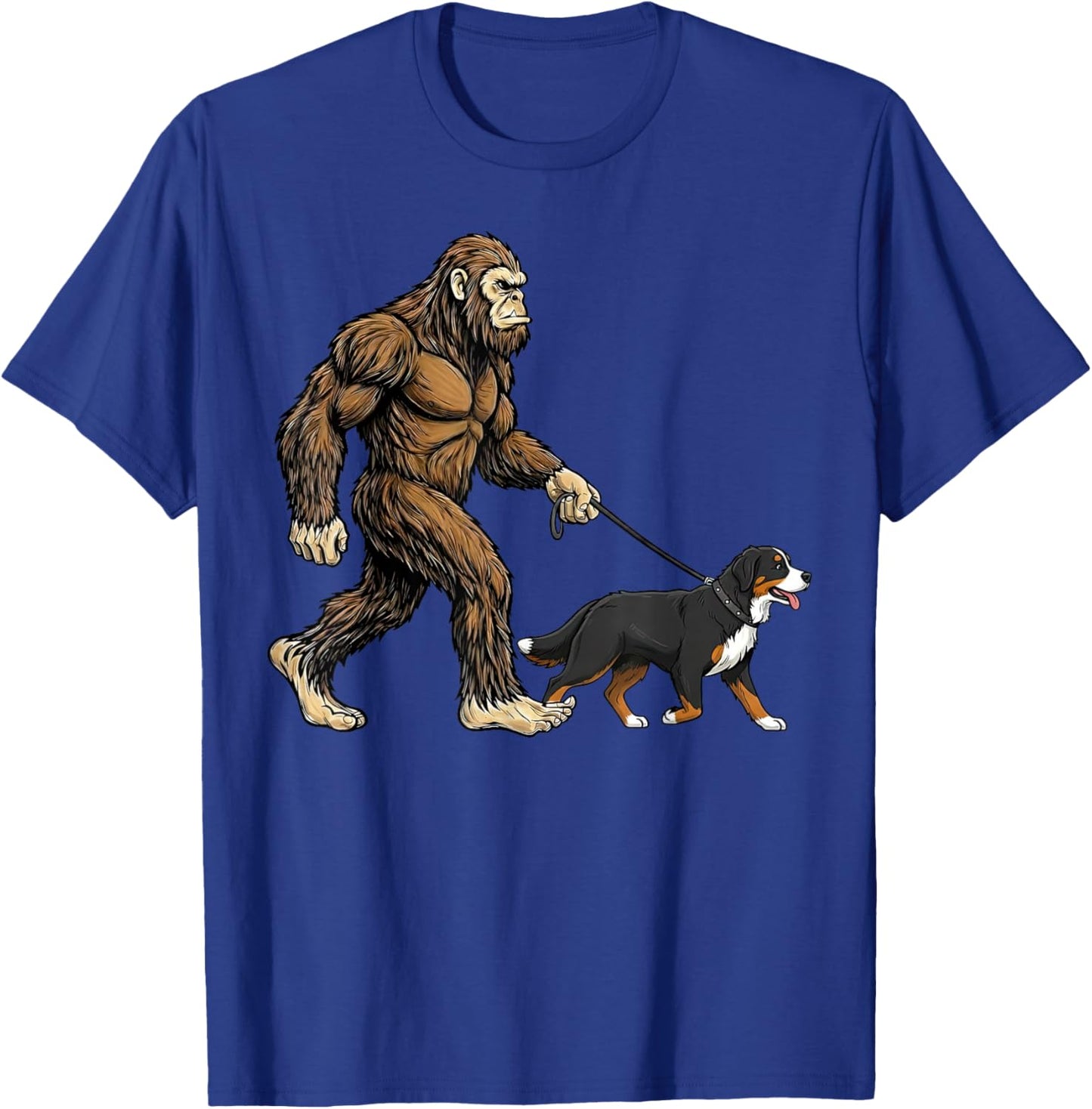 Bigfoot Walking Bernese Mountain Funny Sasquatch Dog Lovers T-Shirt - T-Shirt | Royal