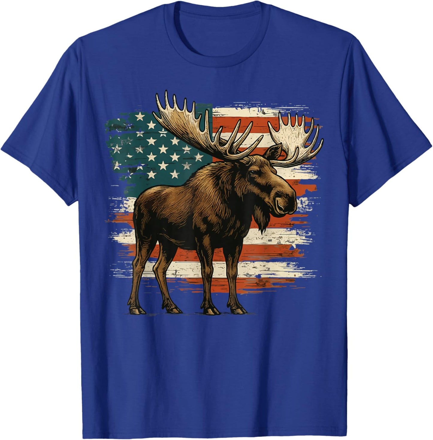 Moose USA Flag Alaska Wildlife T-Shirt - T-Shirt | Royal