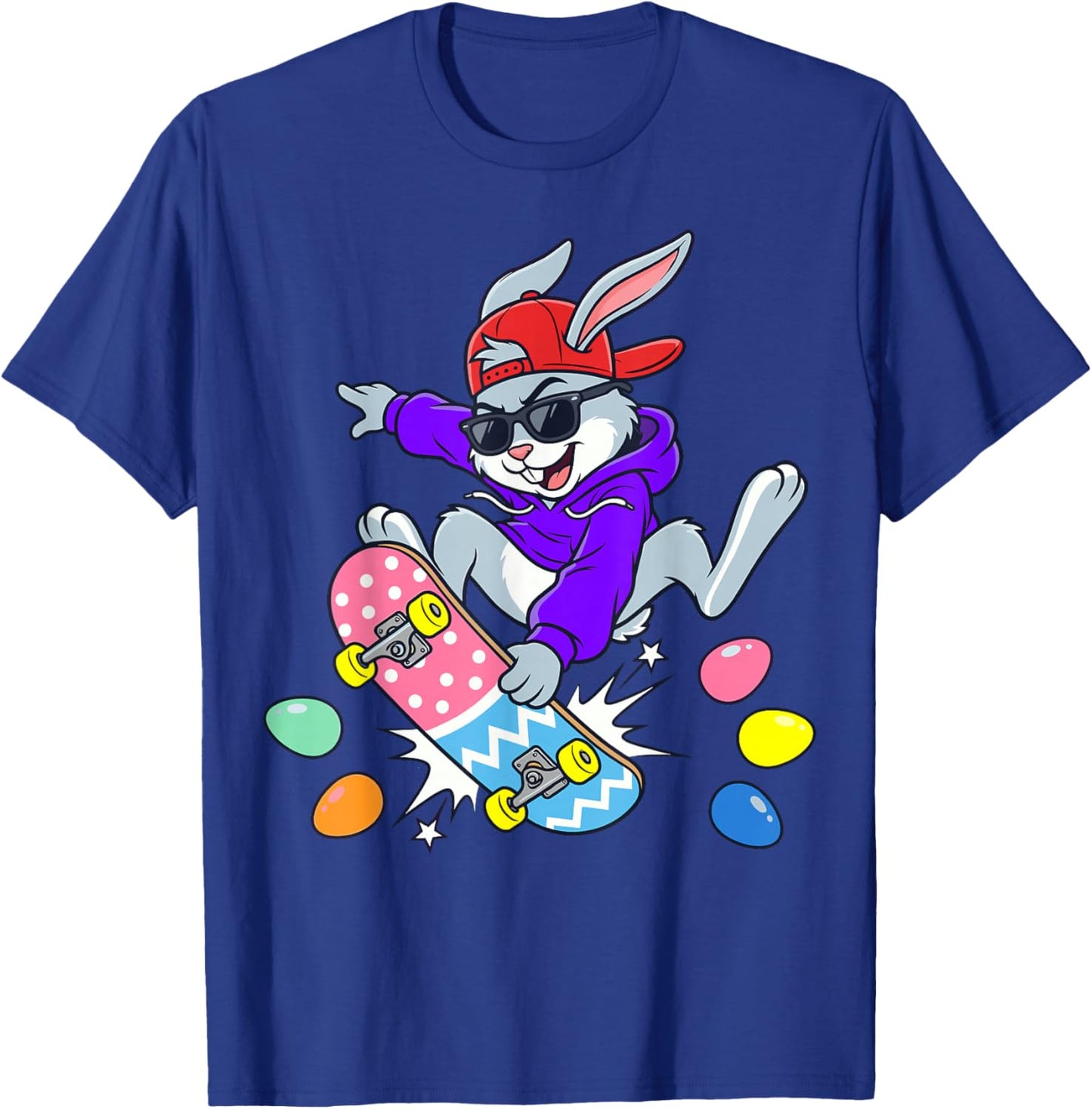 Skater Bunny Funny Happy Egg Toddler Kids Outfit Boys Easter T-Shirt - T-Shirt | Royal