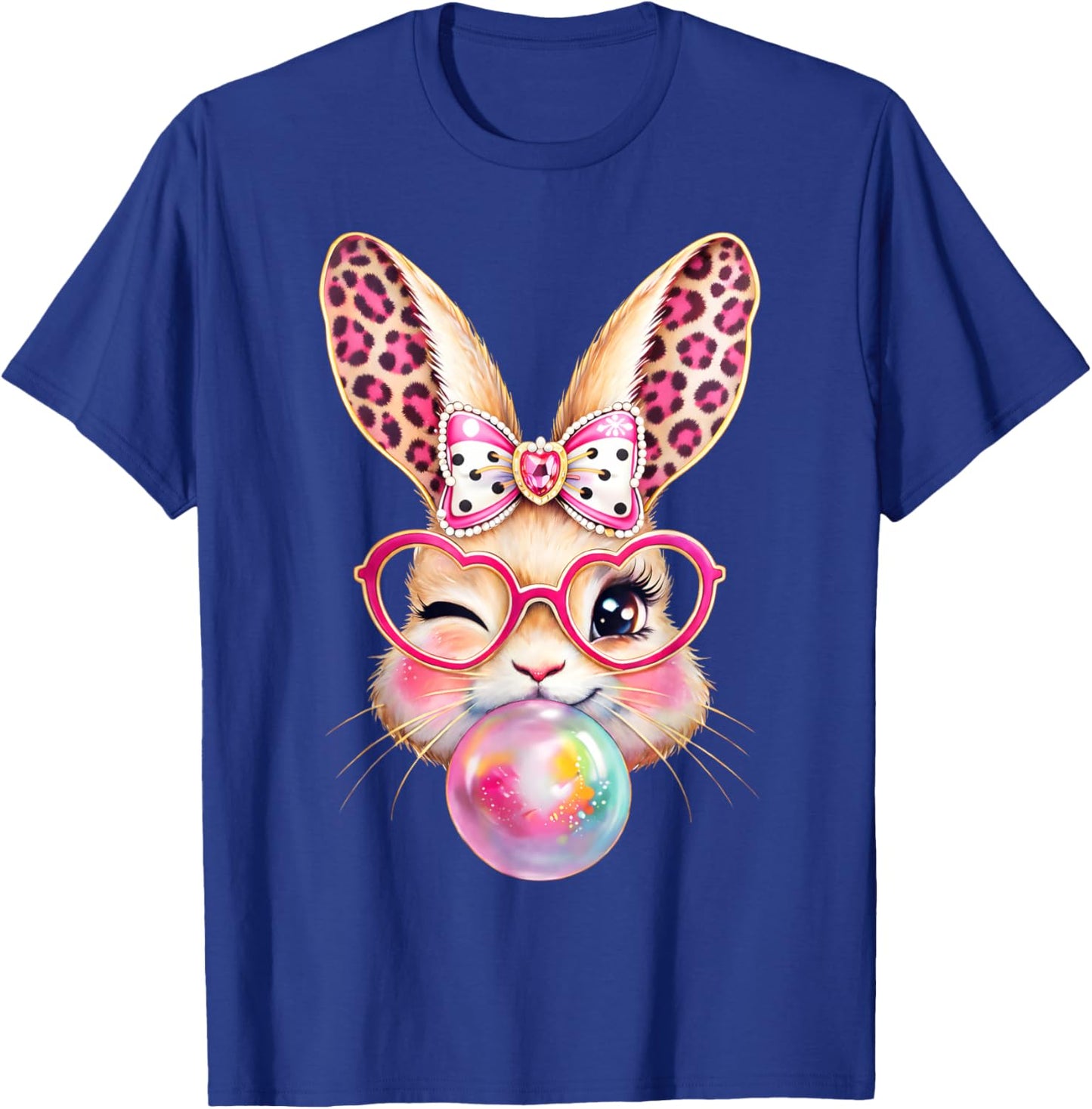 Easter Day Bunny Rabbit Face Leopard Bubble Gum Girl Women T-Shirt - T-Shirt | Royal