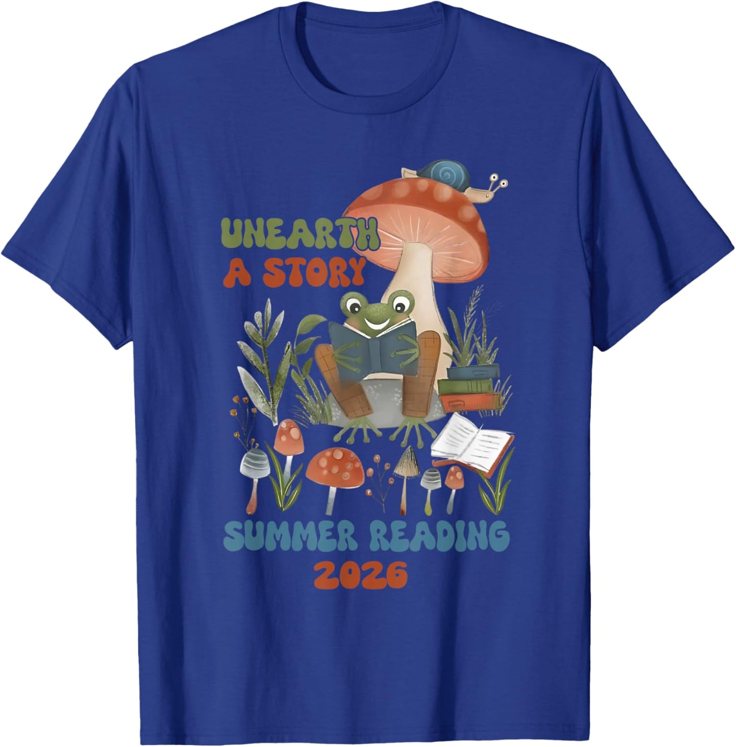 Unearth a Story Summer Reading Program 2026 Frog Book Lover T-Shirt - T-Shirt | Royal