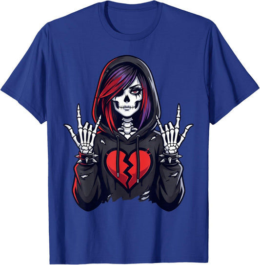 Goth Girl Skeleton Broken Heart Horror Creepy Gothic Art T-Shirt - T-Shirt | Royal