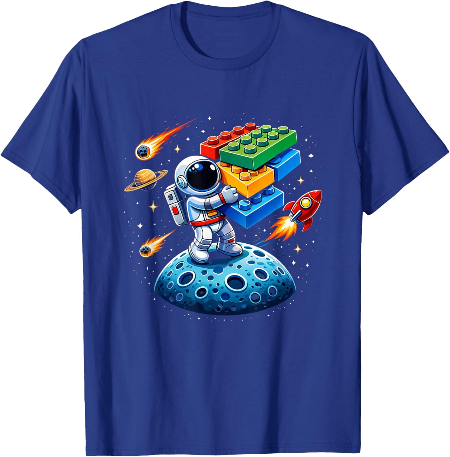 Master Builder Space Astronaut Cadet Building Bricks Boys T-Shirt - T-Shirt | Royal