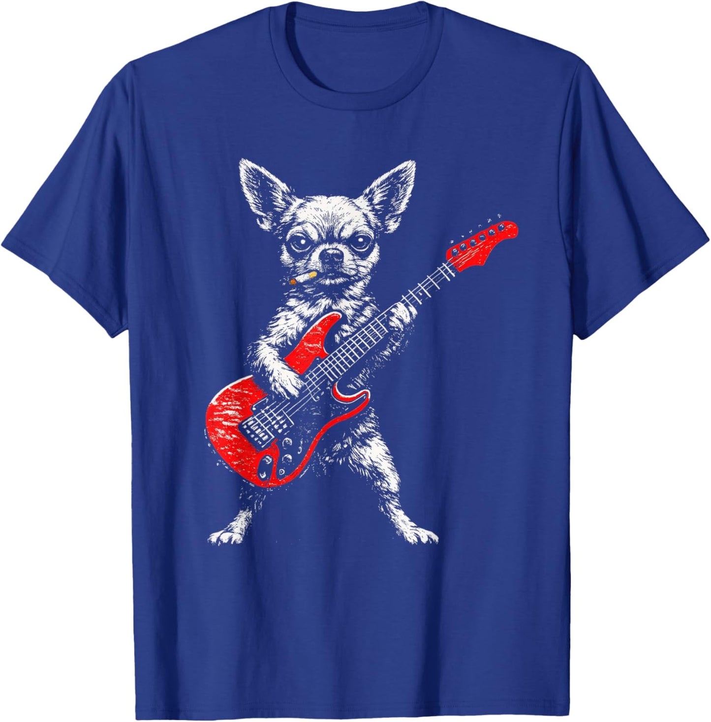 Smoking Dog Funny Chihuahua Meme Playing Guitar Rock T-Shirt - T-Shirt | Royal