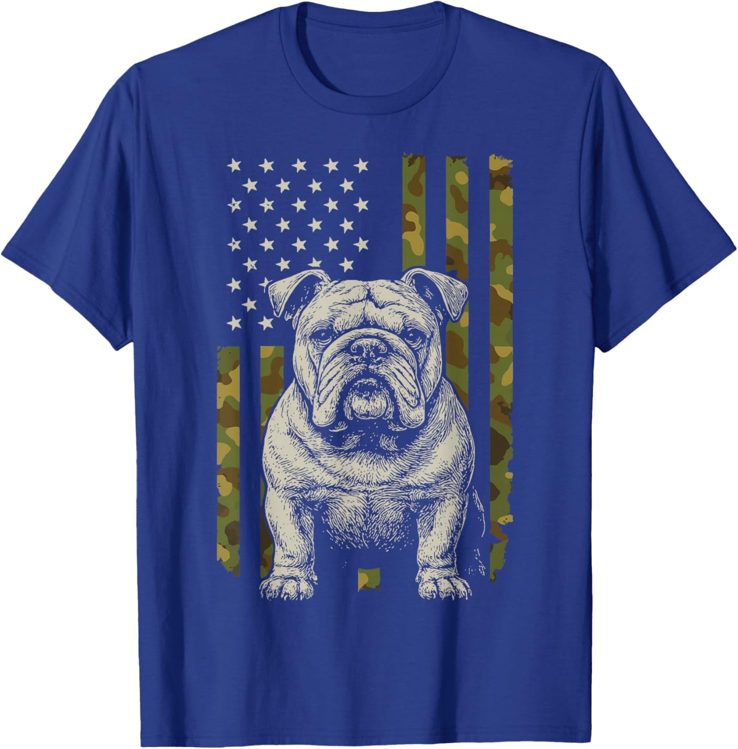 Bulldog US Flag 4th of July T-Shirt - T-Shirt | Royal