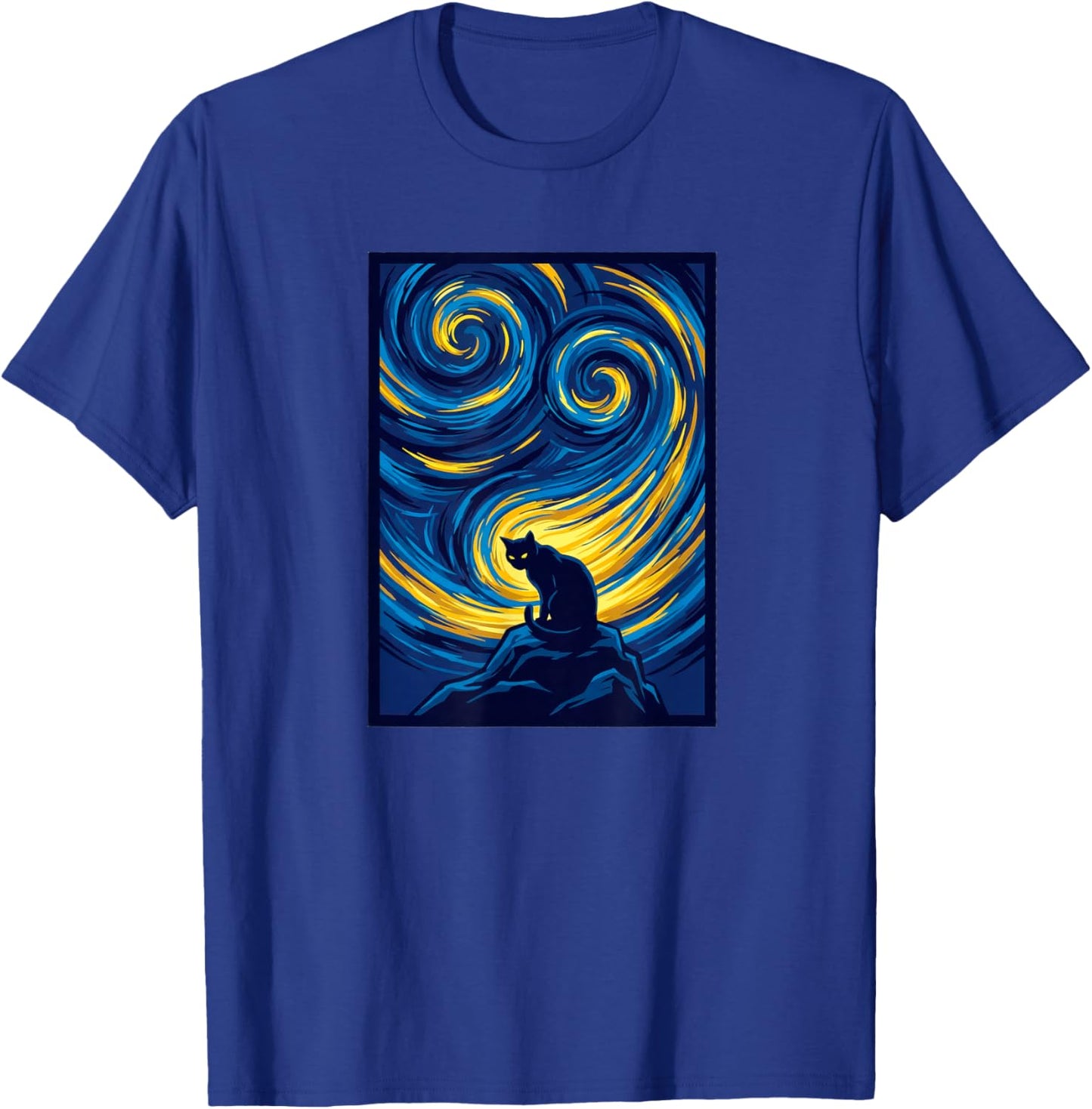Starry Night Cat on Swirling Sky Art T-Shirt - T-Shirt | Royal