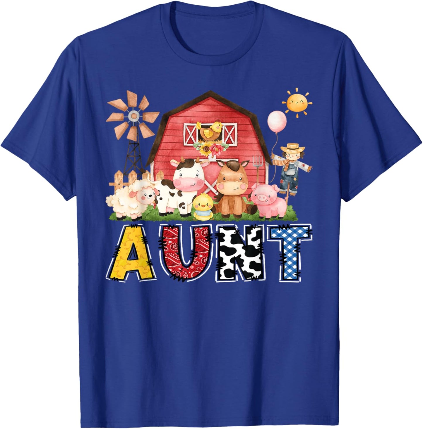 Aunt Farm Cow Birthday Boy Matching Family Party T-Shirt - T-Shirt | Royal