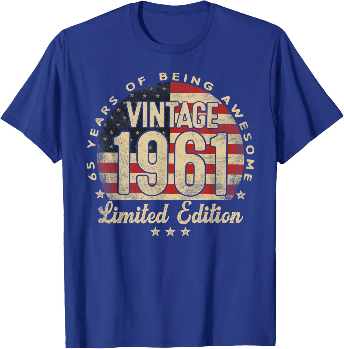 Vintage 1961 Limited Edition USA Flag 65-Year-Old Age 65 T-Shirt - T-Shirt | Royal