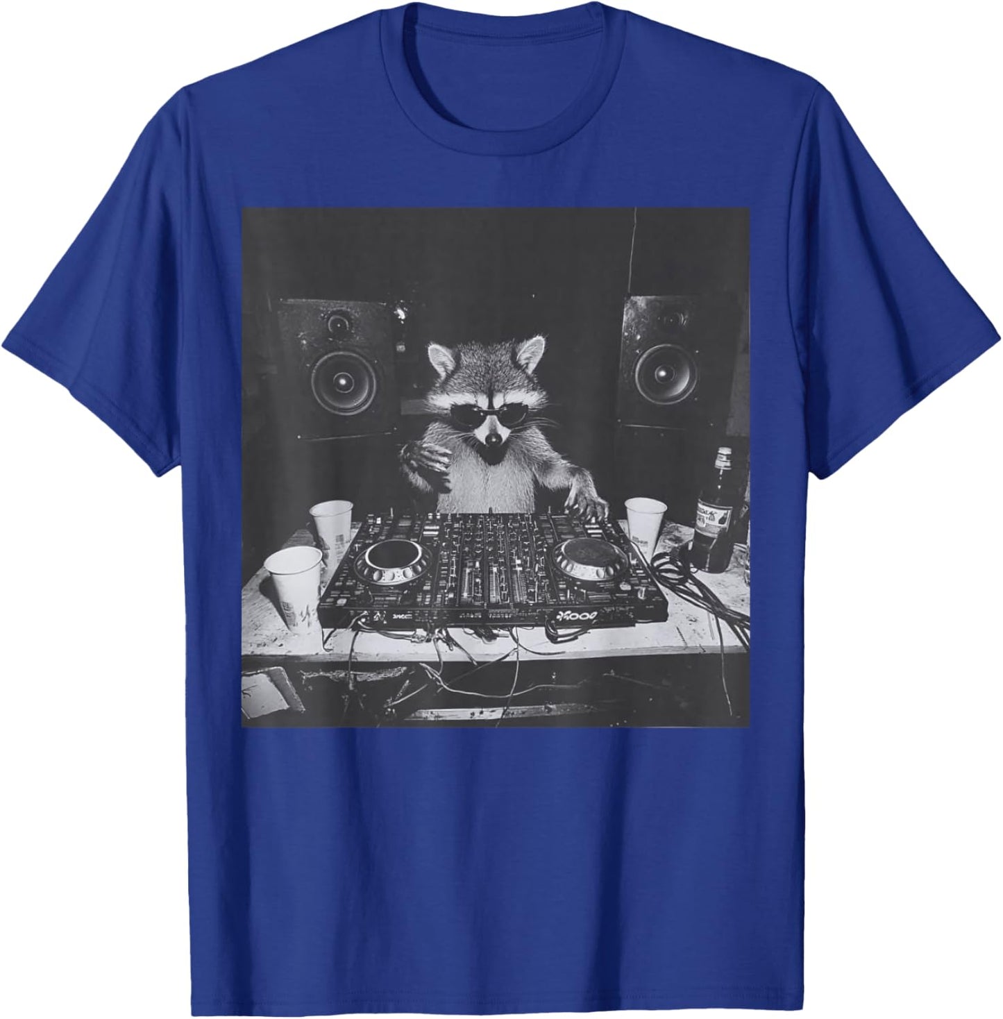 Funny DJ Raccoon House Party Sound Tech Music Trashed Panda T-Shirt - T-Shirt | Royal