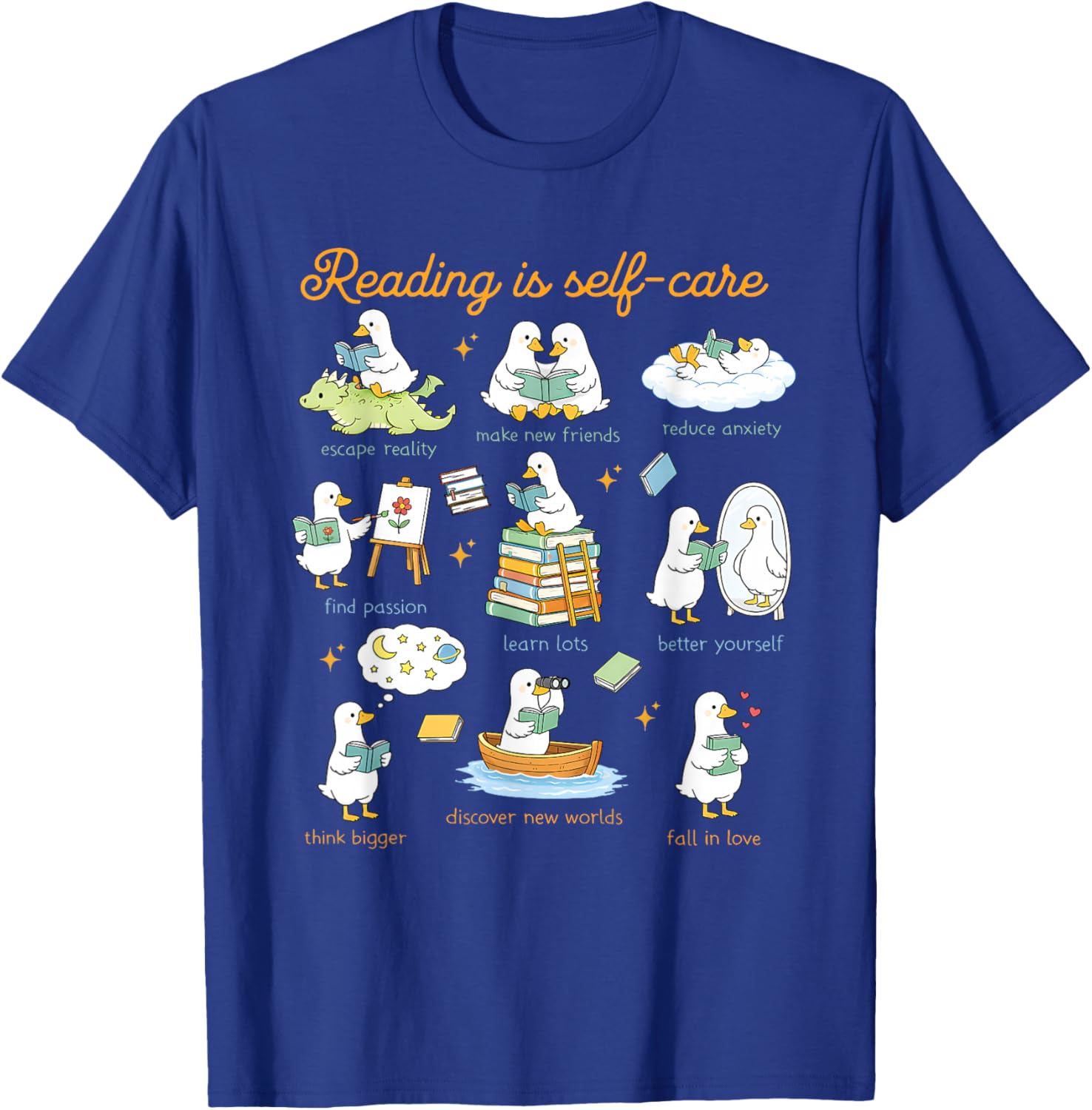 Reading is Self Care Funny Reading Day Silly Goose Bookish T-Shirt - T-Shirt | Royal
