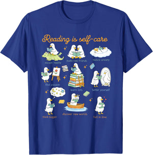 Reading is Self Care Funny Reading Day Silly Goose Bookish T-Shirt - T-Shirt | Royal