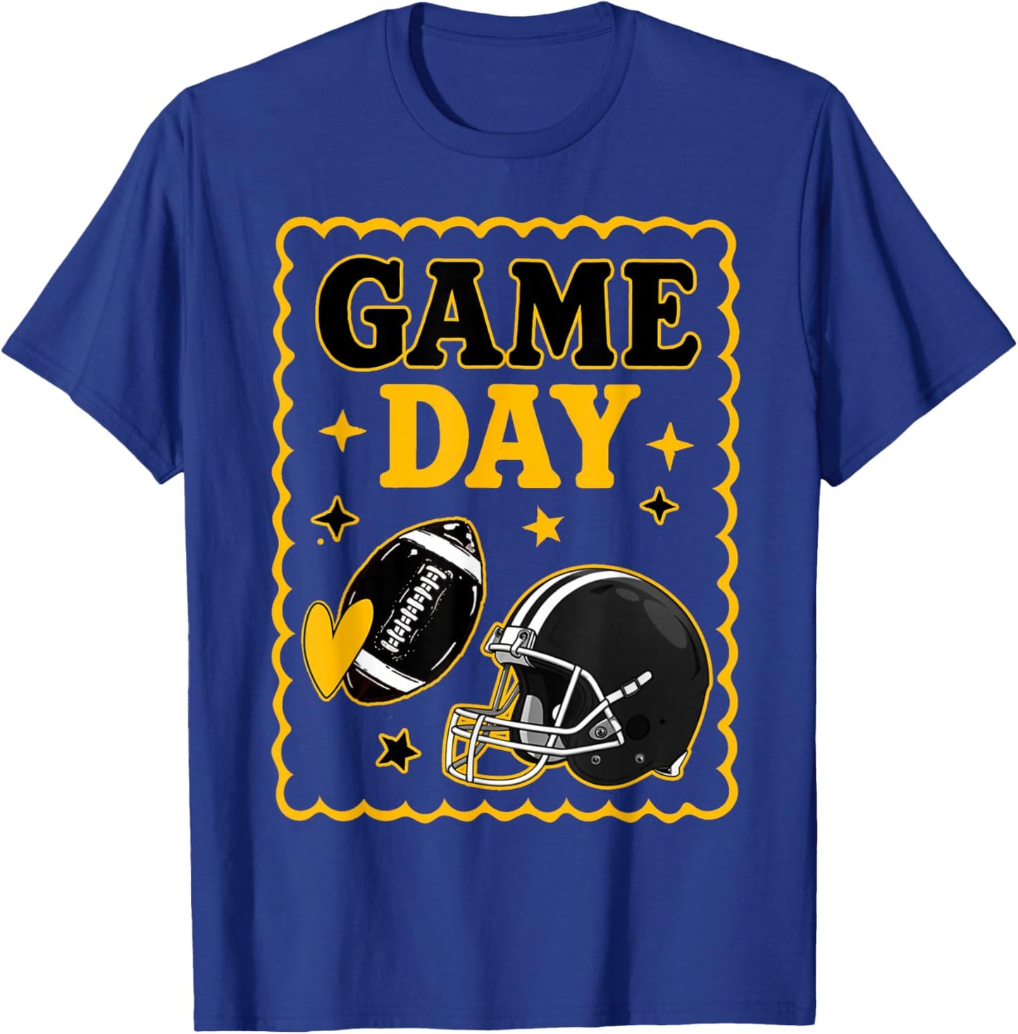 Game Day Gold Black American Football Women Girl Kids Vibes T-Shirt - T-Shirt | Royal