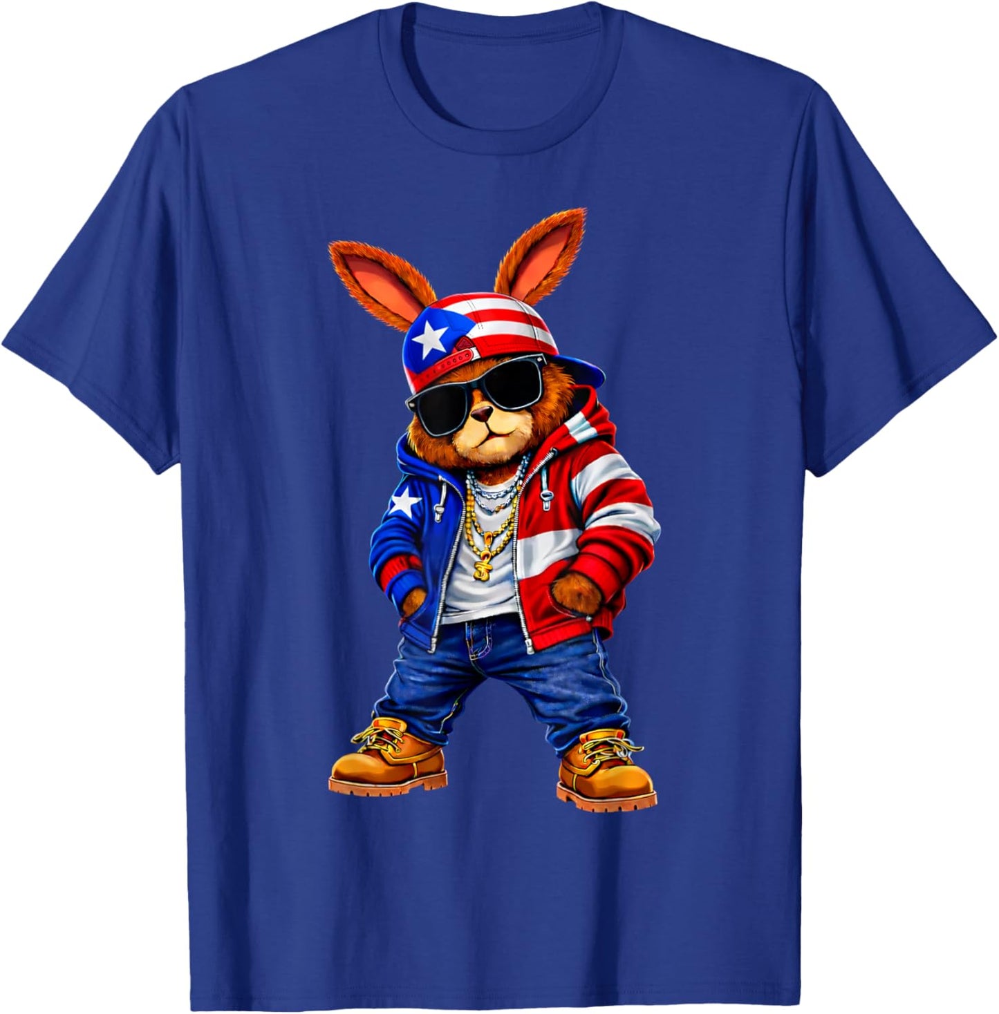 Cool Bunny Puerto Rican Flag Gift Women Kid Boy Girl T-Shirt - T-Shirt | Royal