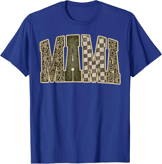 Retro Mama Camo Checkered Cute Mom Mama Vintage Women T-Shirt - T-Shirt | Royal