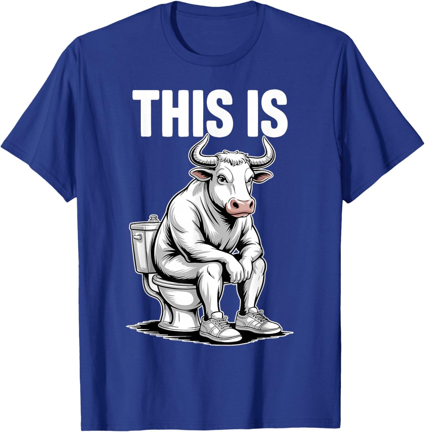 Funny Bull on Toilet Cartoon Bathroom Humor Design T-Shirt - T-Shirt | Royal