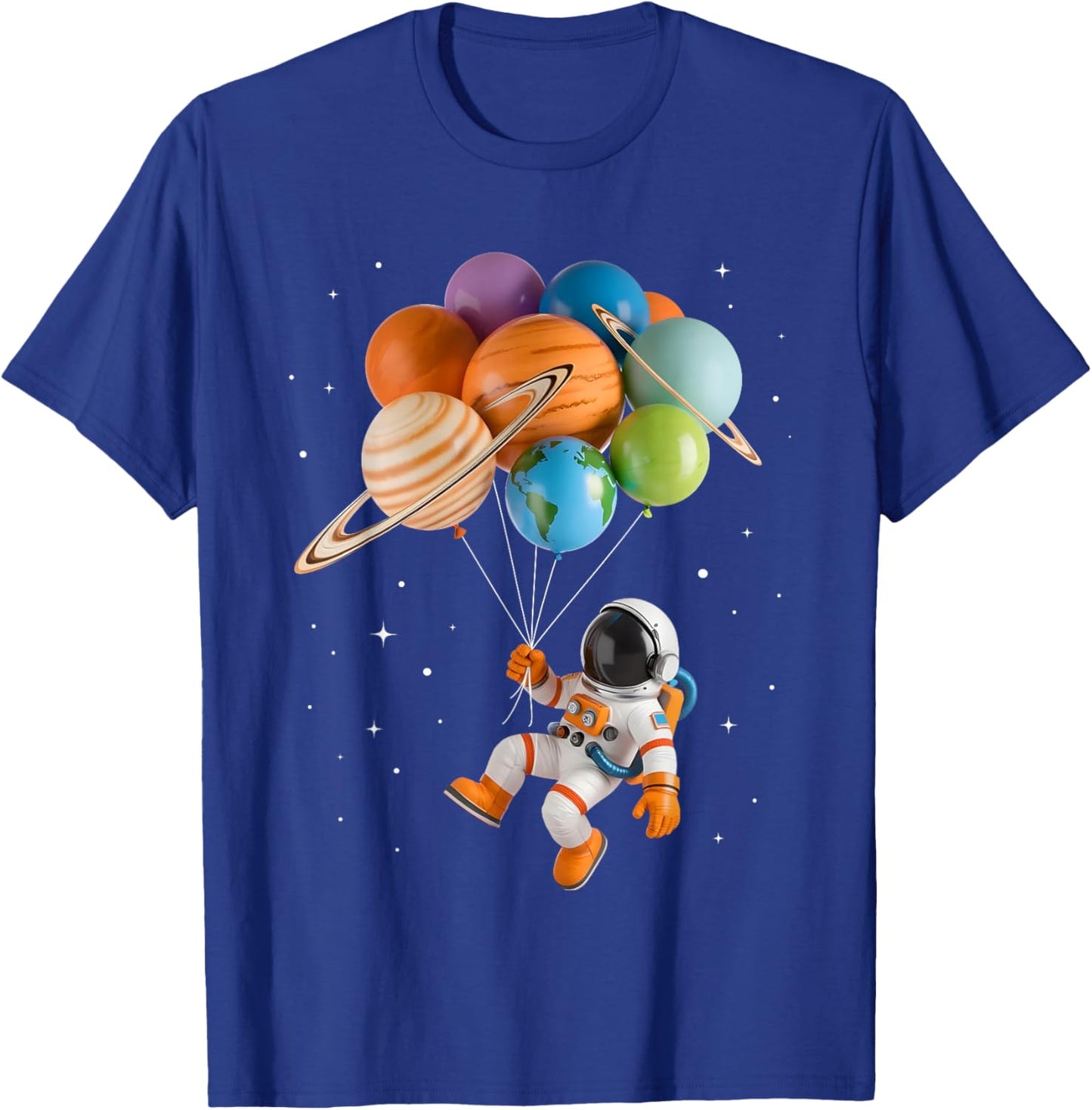Astronaut Planet Balloons Solar-System Space Kids Birthday T-Shirt - T-Shirt | Royal