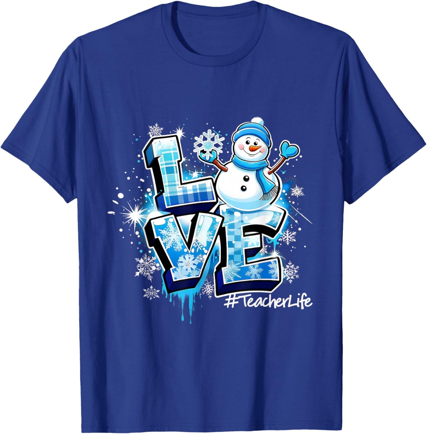 Love Snowman Teacher Life Winter Christmas T-Shirt - T-Shirt | Royal
