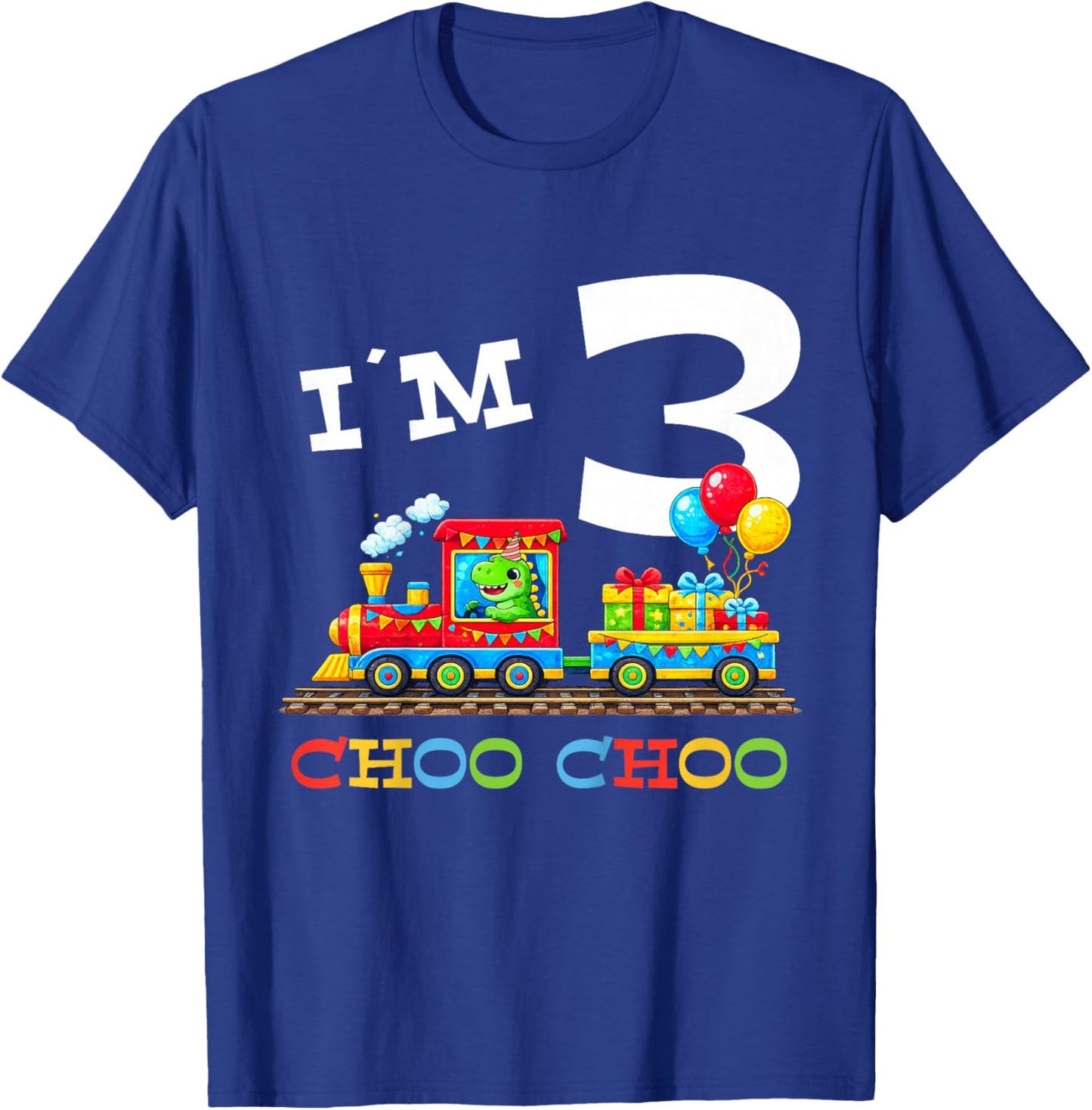 Train Birthday 3 Year Old T-Shirt - T-Shirt | Royal