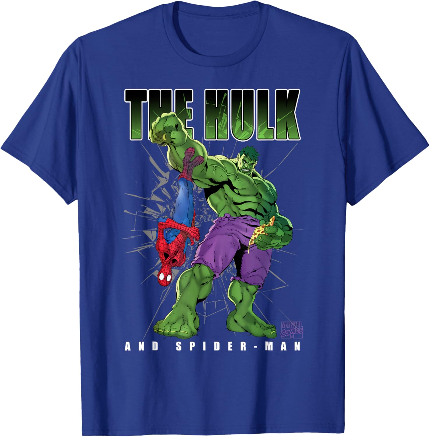 Marvel Comics Hulk and Spider-Man Pizza Smash Duo T-Shirt - T-Shirt | Royal