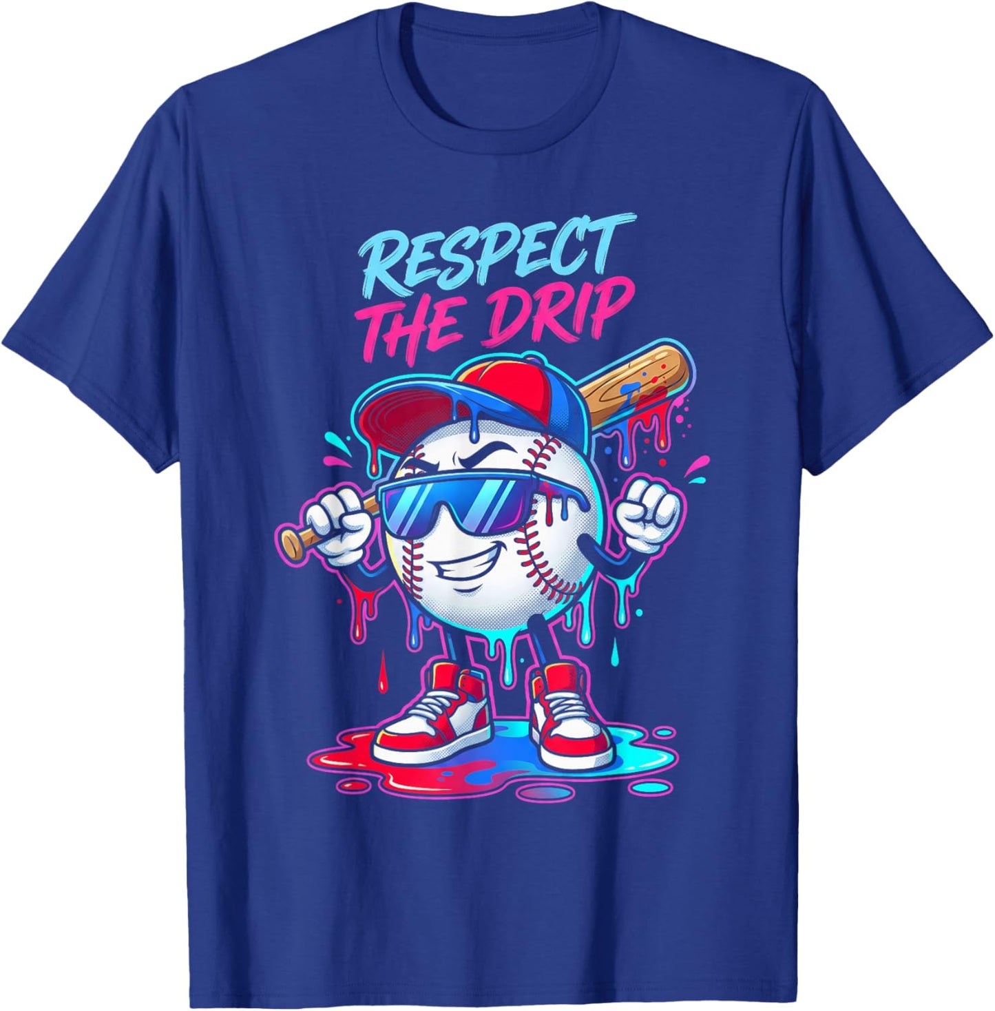 Respect The Drip Baseball Bat Sunglasses Mascot T-Shirt - T-Shirt | Royal