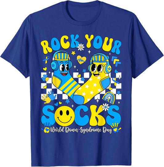 Rock Your Socks World Down Syndrome Day Awareness Support T-Shirt - T-Shirt | Royal