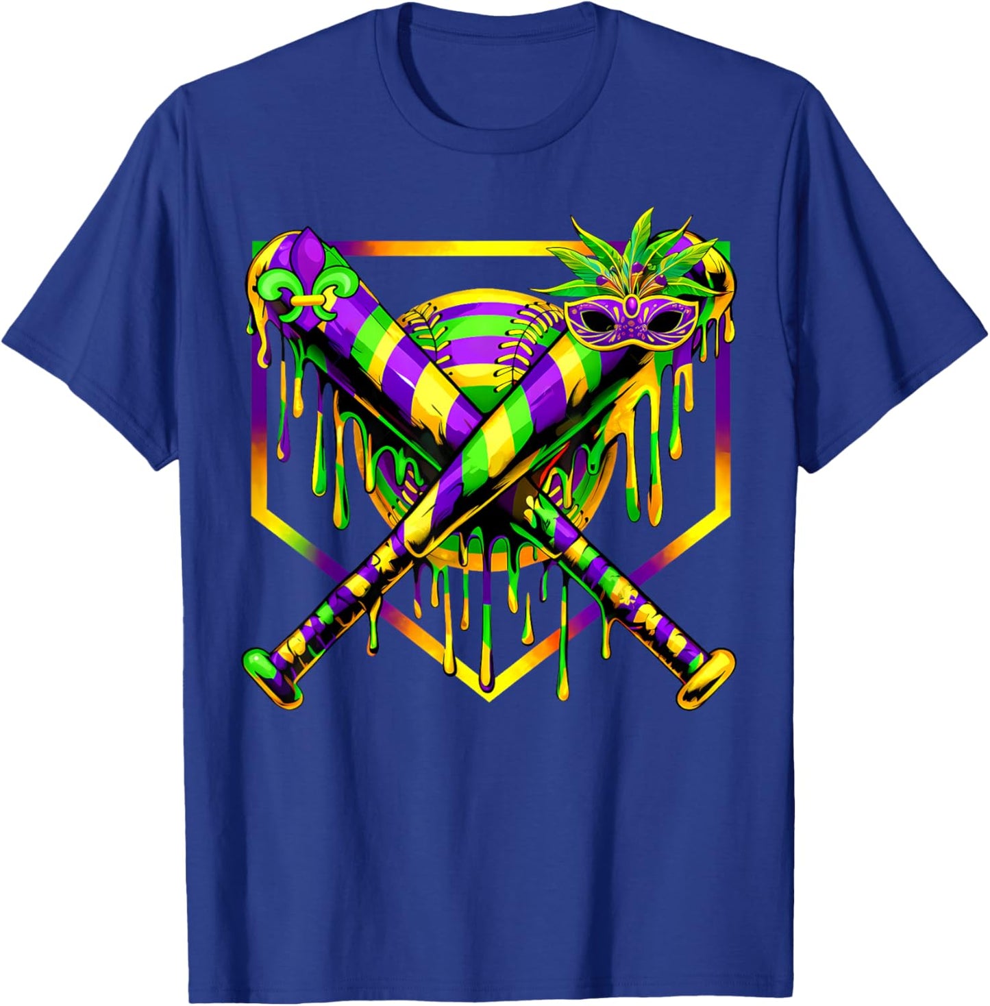 Baseball Mardi Gras Carnival Party Mask Ice Cream Drip Boys T-Shirt - T-Shirt | Royal