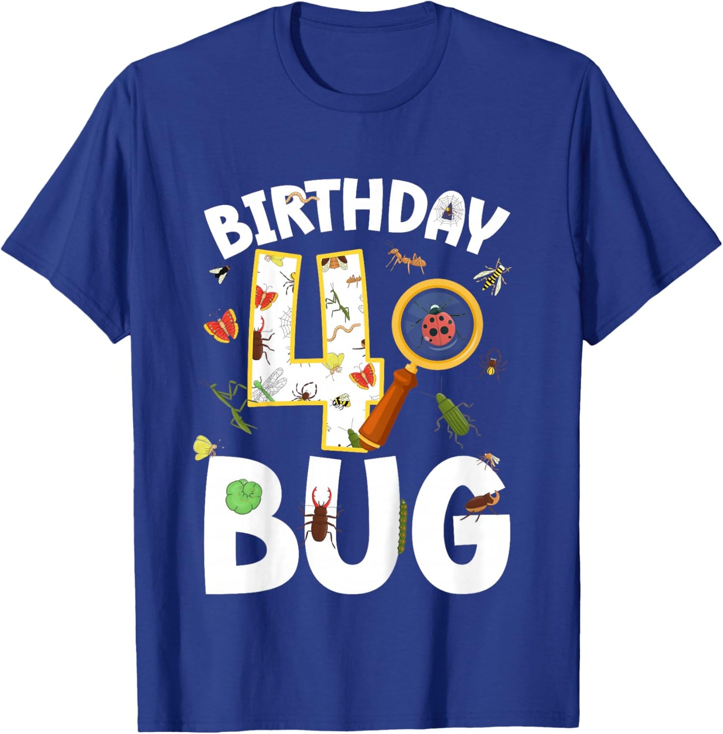 4th Bug Birthday Party 4 Year Old Bugs Birthday T-Shirt - T-Shirt | Royal