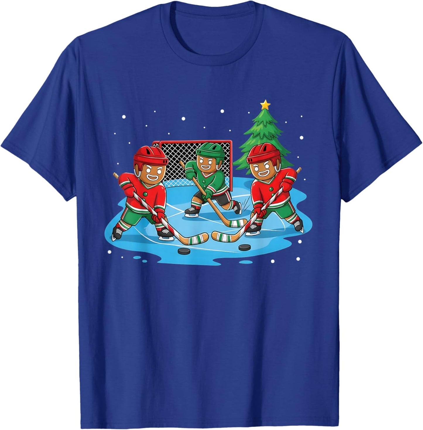 Christmas Gingerbread Ice Hockey Player Matching Family T-Shirt - T-Shirt | Royal