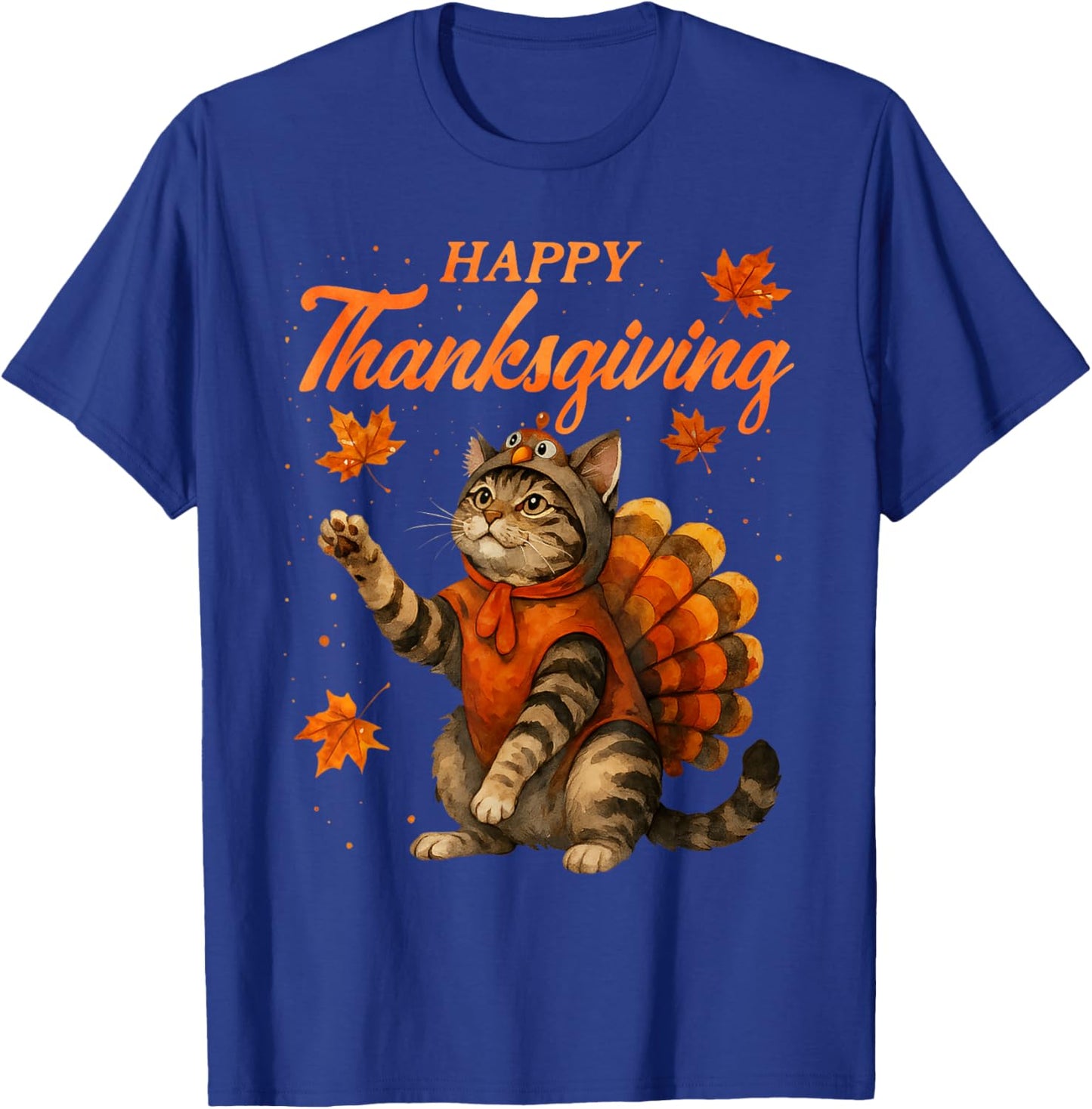 Cute Cat Turkey Happy Thanksgiving Fall Meow Cat Lover T-Shirt - T-Shirt | Royal