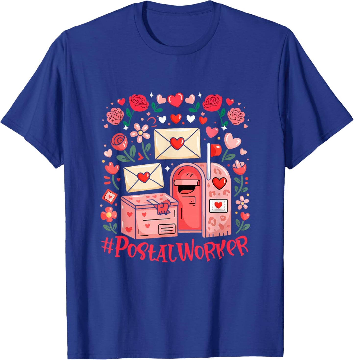 Postal Job Tools Valentine Hearts Floral Flowers Lover T-Shirt - T-Shirt | Royal