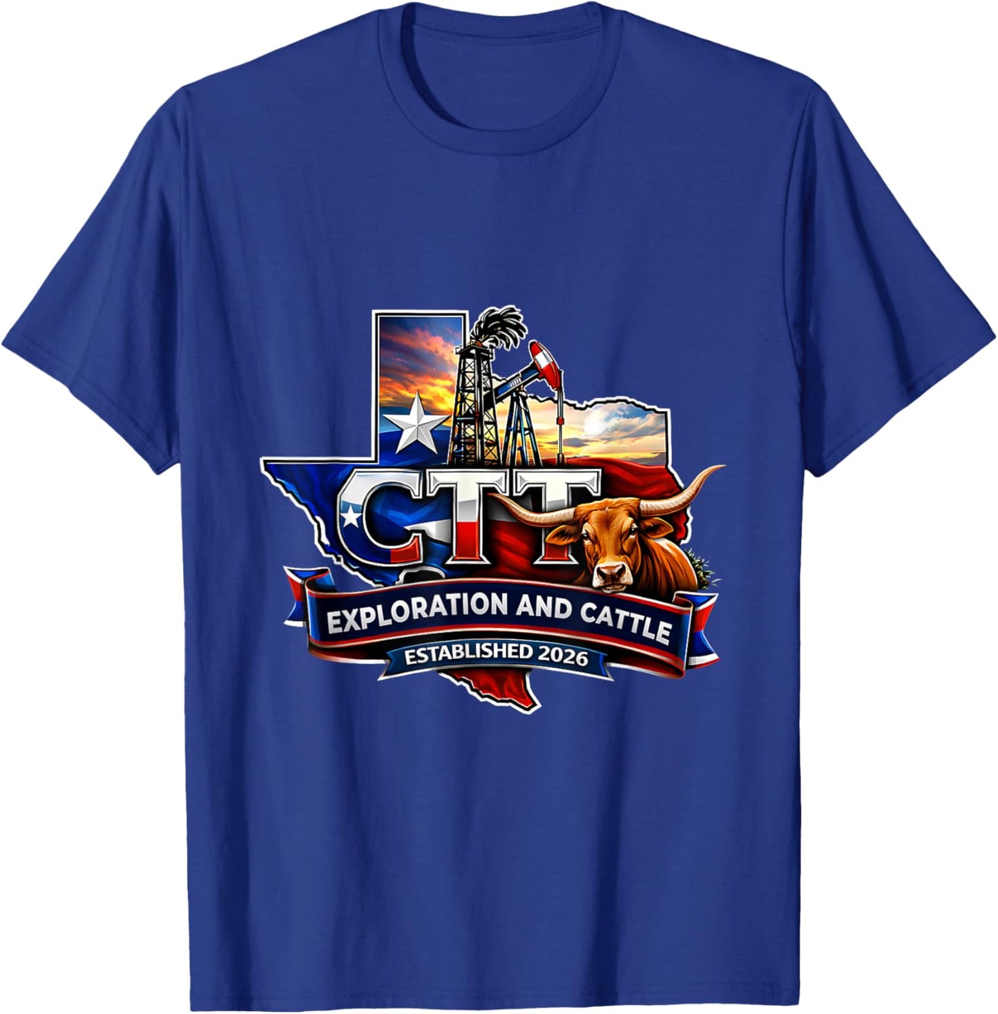 Texas Bull Oilfield Ranch Exploration Theme Western T-Shirt - T-Shirt | Royal